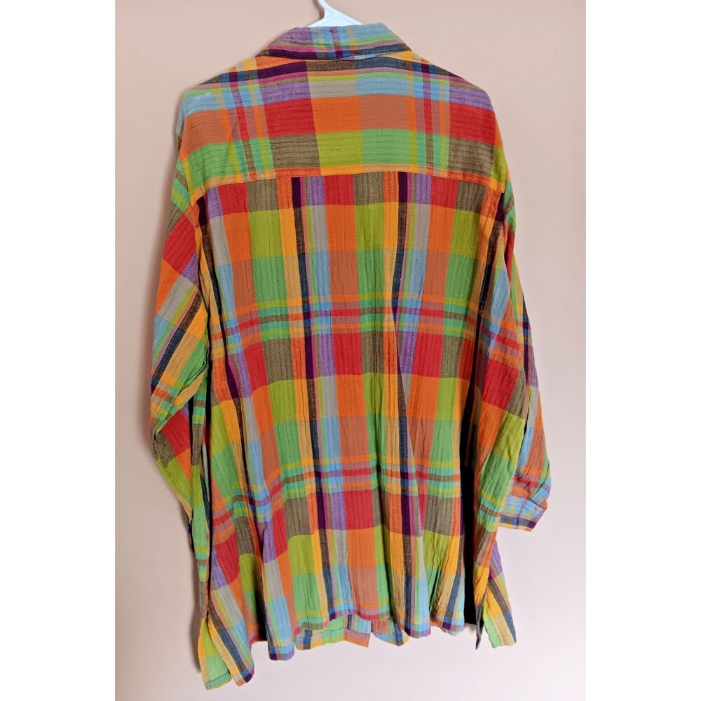 Venezia Vitale Shirt size 2X womans Yellow Red Blue Plaid Blouse long Sleeve - Picture 2 of 10